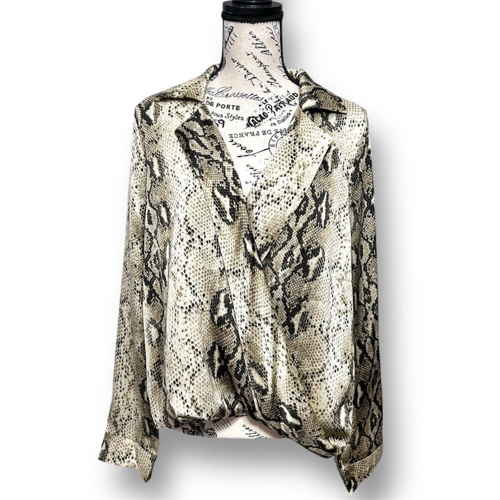 Anthropologie Endless Rose S Oversized Snake Print‎ Satin Wrap Blouse Whimsigoth